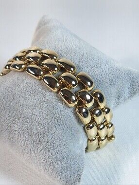 Vintage 1980s Gold Tone Panther Link Bracelet Heavy Retro Brick Chain Statement